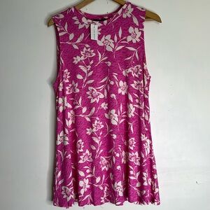Lane Bryant 18/20 White & Pink  Floral Max Swing Sleeveless High-Neck Tunic